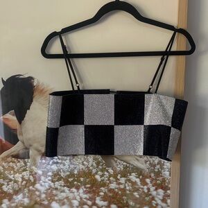 12th Tribe Black and Silver Checkered Sparkle Crop Top